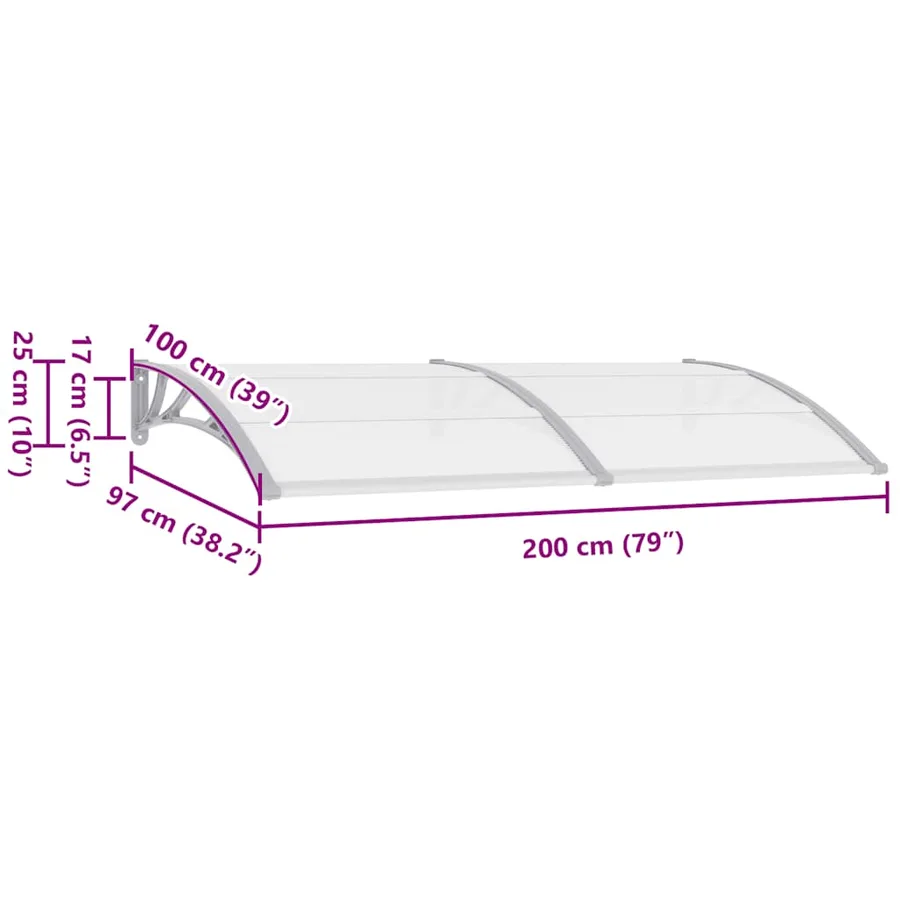 Auvent de porte Gris 200x100 cm Polycarbonate - 8