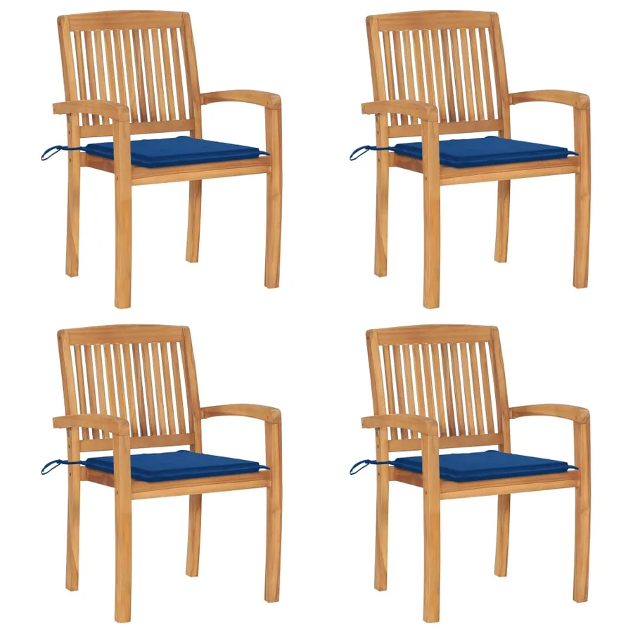 Chaises de jardin empilables avec coussins lot de 4 Teck solide