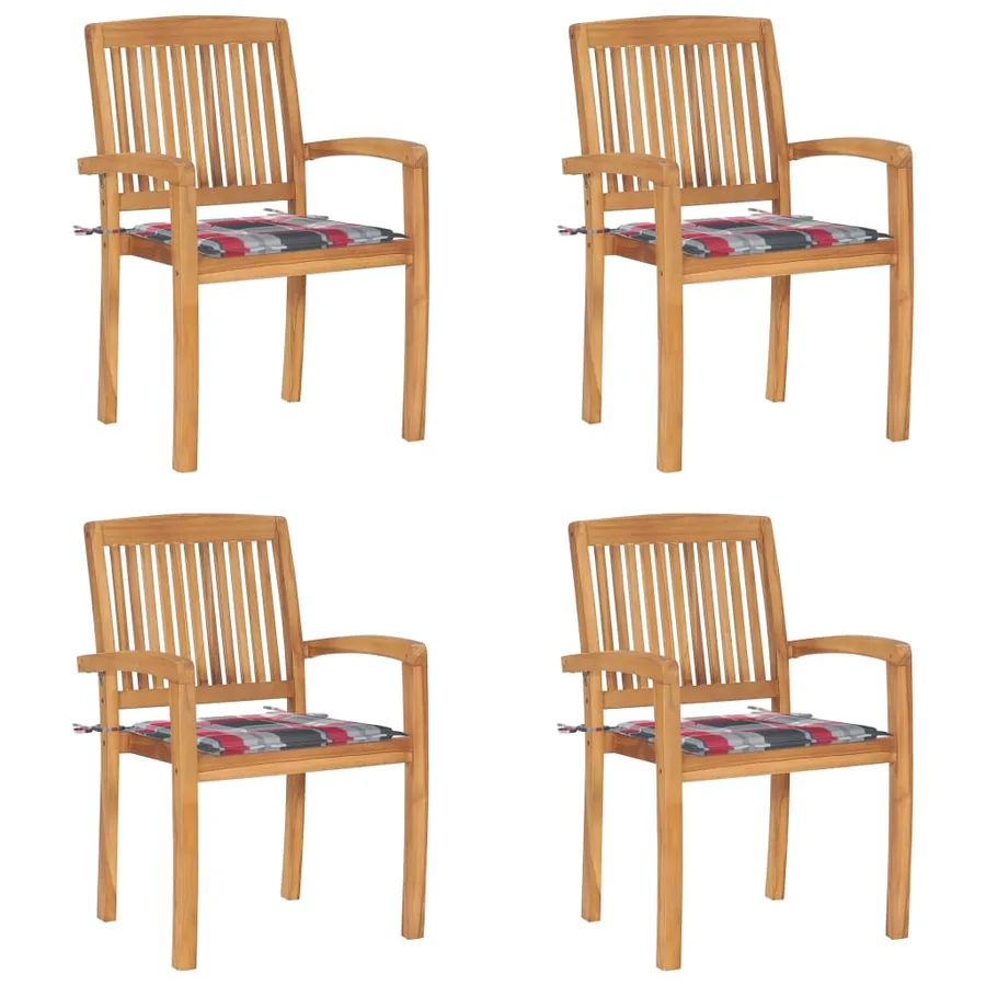 Chaises de jardin empilables avec coussins lot de 4 Teck solide - 14