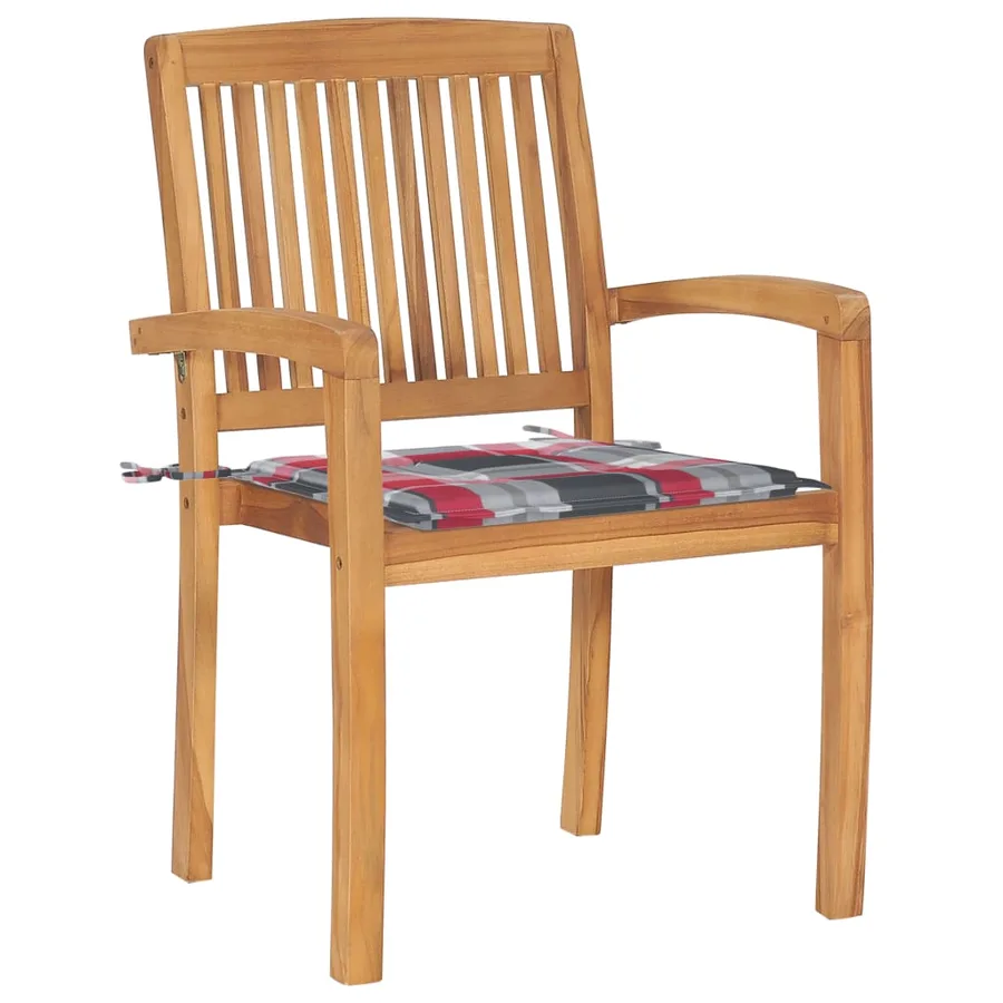 Chaises de jardin empilables avec coussins lot de 4 Teck solide - 16