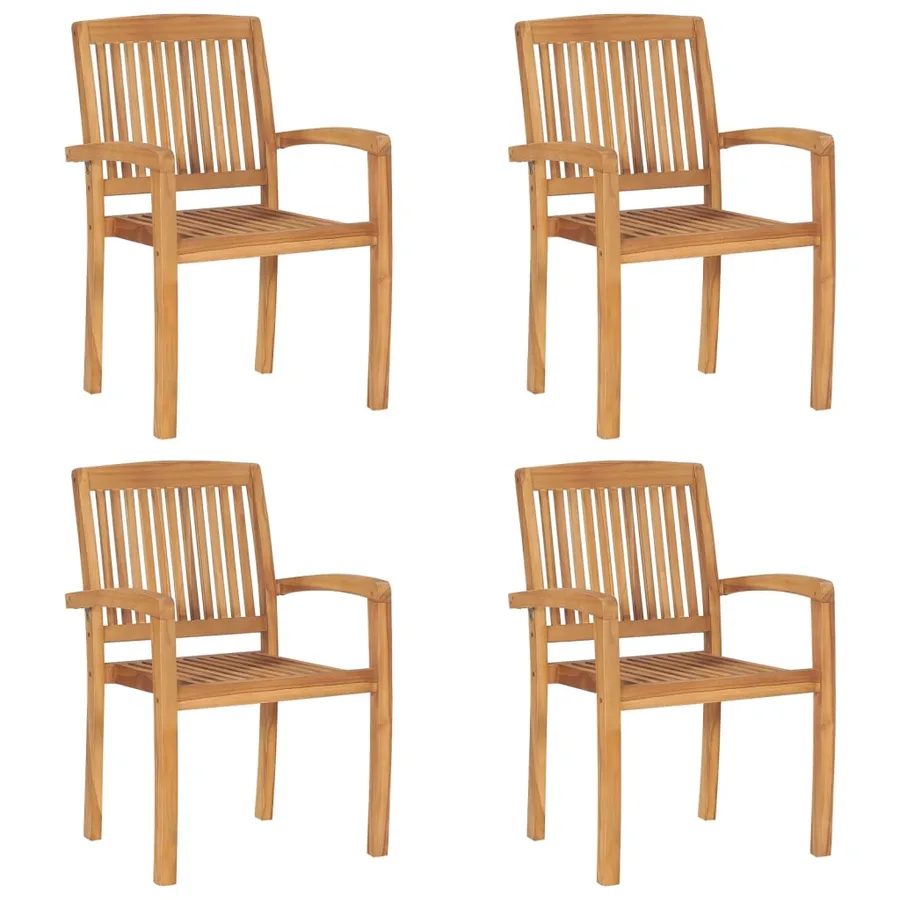Chaises de jardin empilables avec coussins lot de 4 Teck solide - 2
