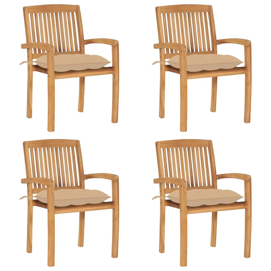 Chaises de jardin empilables avec coussins lot de 4 Teck solide - 27