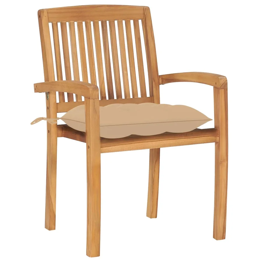 Chaises de jardin empilables avec coussins lot de 4 Teck solide - 29