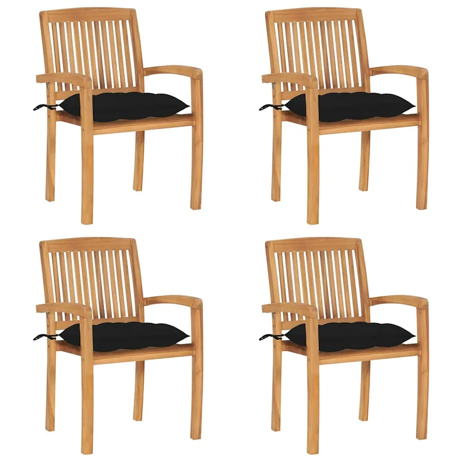 Chaises de jardin empilables avec coussins lot de 4 Teck solide - 40