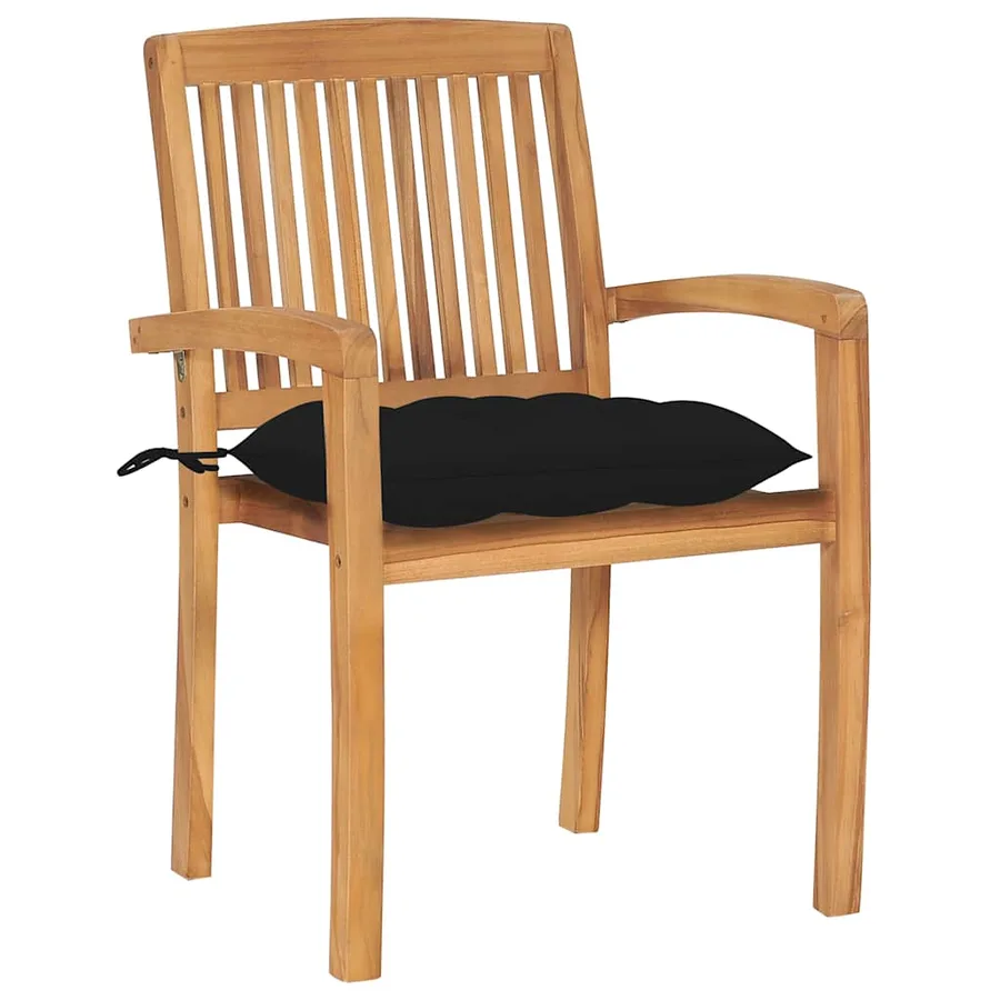 Chaises de jardin empilables avec coussins lot de 4 Teck solide - 42