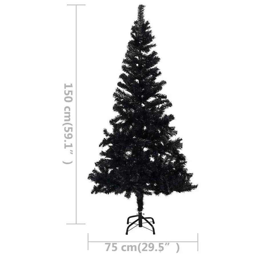 Arbre de Noël artificiel pré-éclairé et boules noir 150 cm PVC - 12