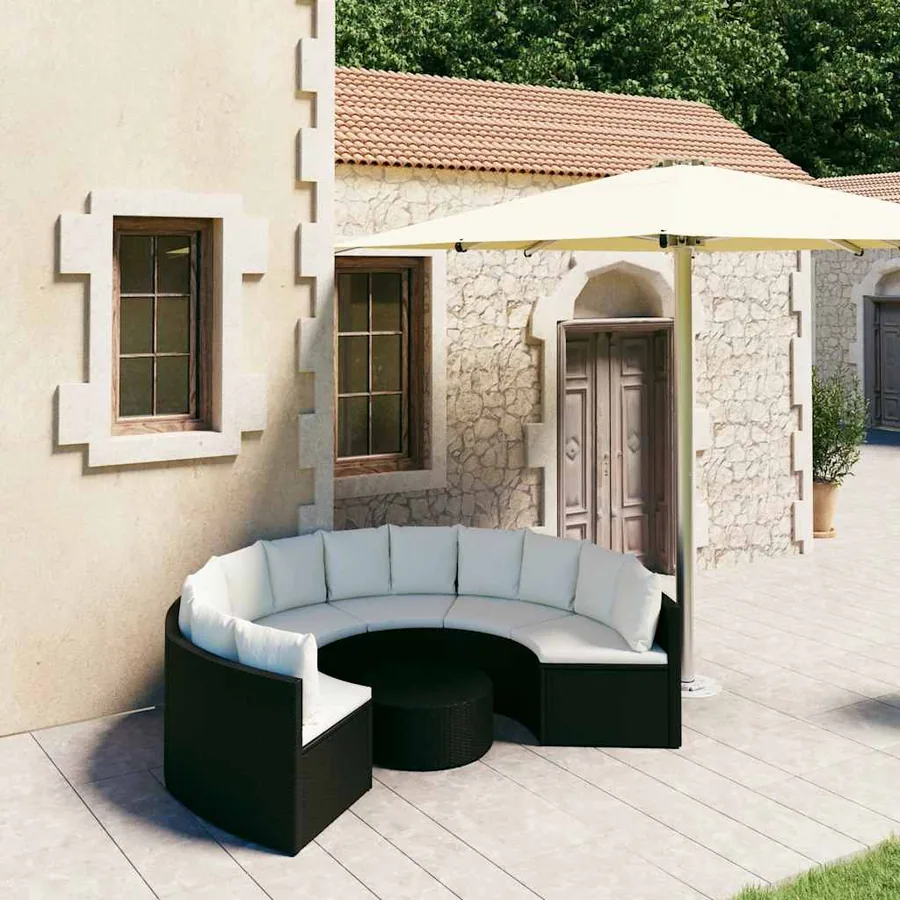 Salon de jardin 7 pcs avec coussins Résine tressée Noir