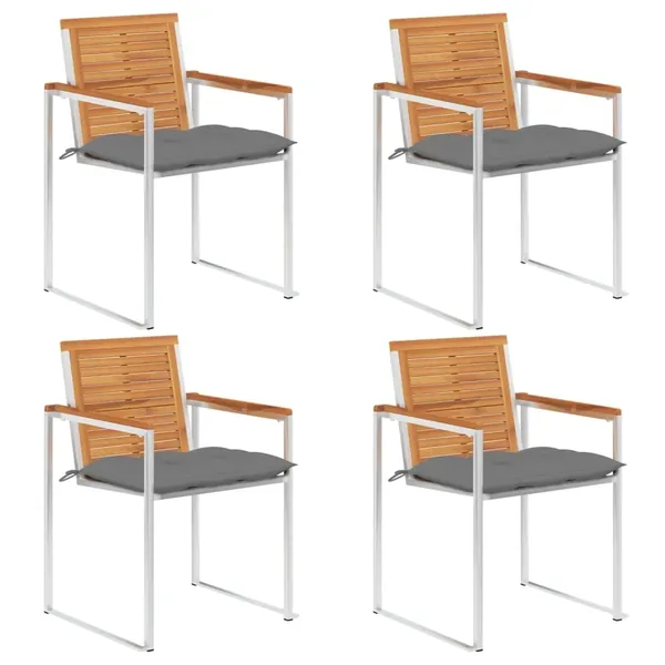 Chaises de jardin lot de 4 avec coussins Bois d'acacia massif
