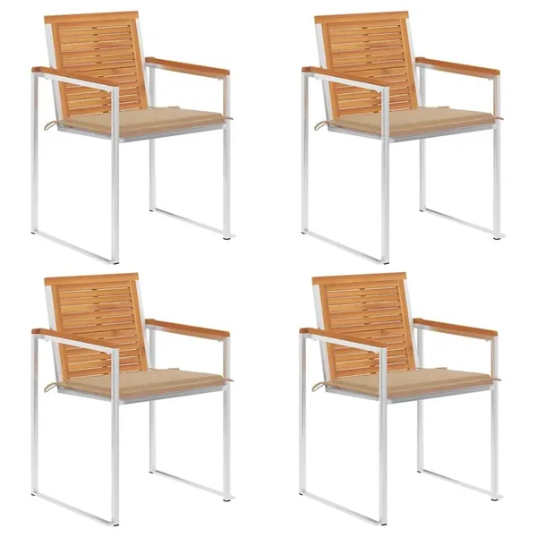 Chaises de jardin lot de 4 avec coussins Bois d'acacia massif