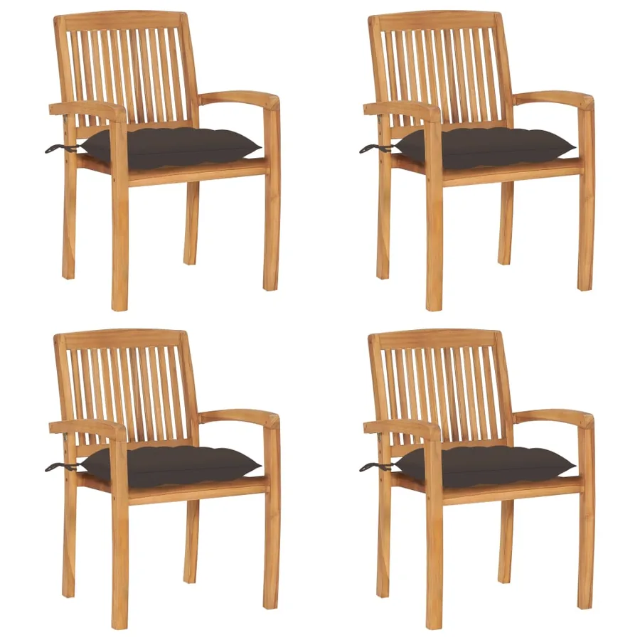 Chaises de jardin empilables avec coussins lot de 4 Teck solide - 14