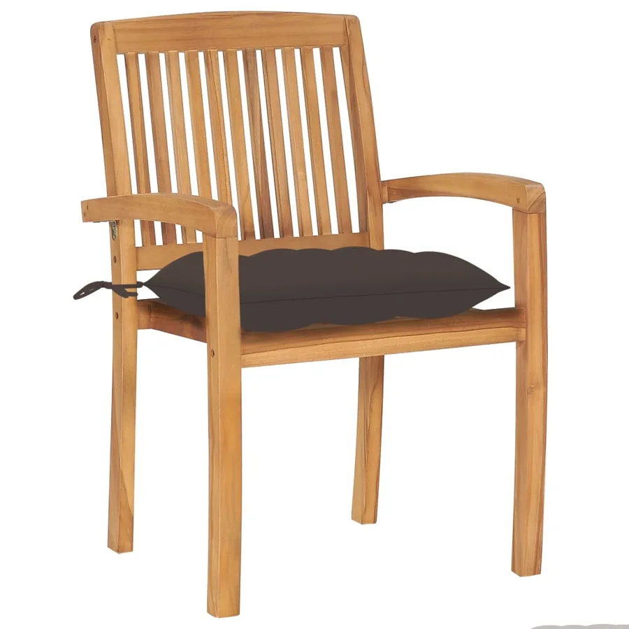 Chaises de jardin empilables avec coussins lot de 4 Teck solide - 16