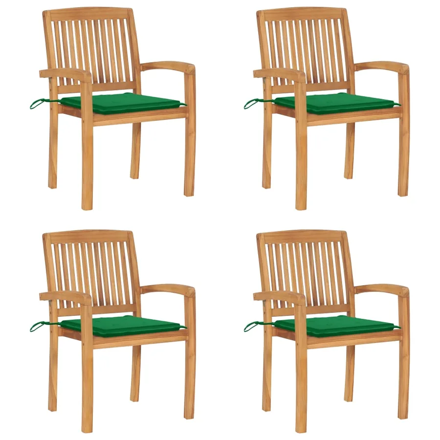 Chaises de jardin empilables avec coussins lot de 4 Teck solide - 27