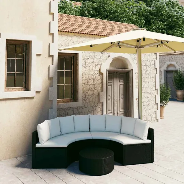 Salon de jardin 5 pcs avec coussins Résine tressée Noir