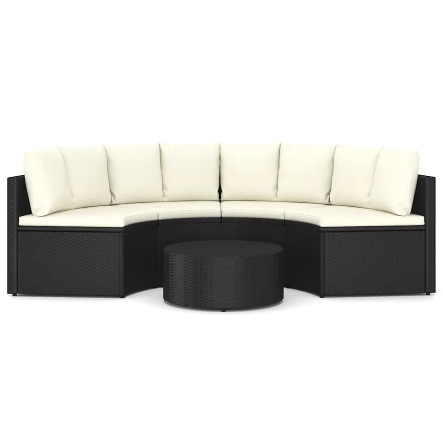 Salon de jardin 5 pcs avec coussins Résine tressée Noir - 3