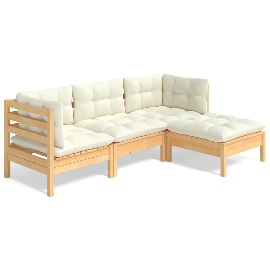 Salon de jardin 4 pcs avec coussins crème Bois de pin - 2