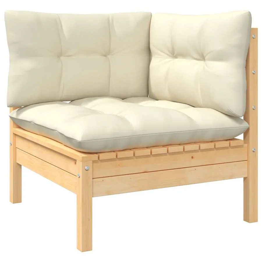 Salon de jardin 4 pcs avec coussins crème Bois de pin - 4