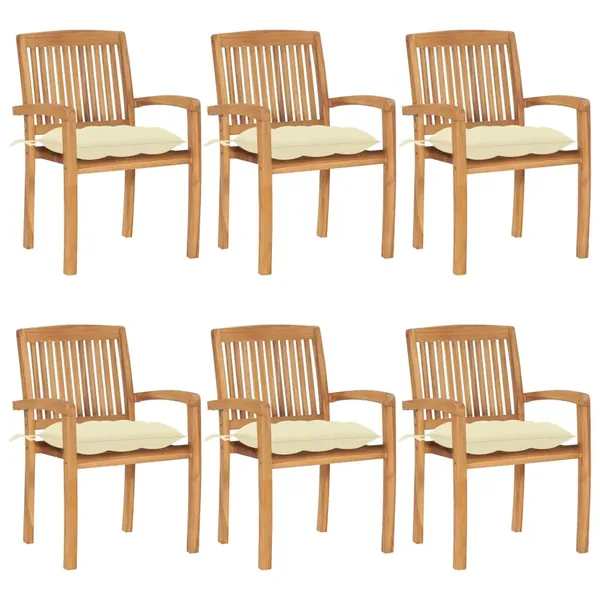 Chaises de jardin empilables avec coussins lot de 6 Teck solide