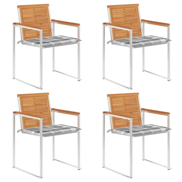 Chaises de jardin lot de 4 avec coussins Bois d'acacia massif