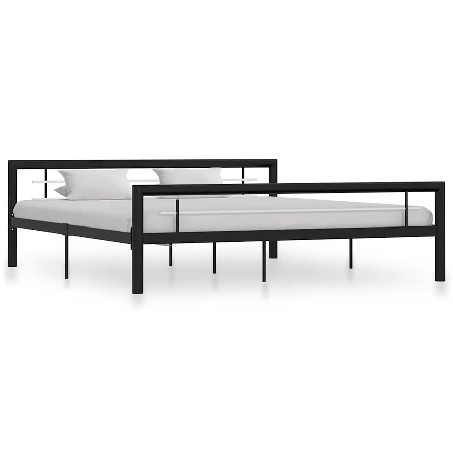 Cadre de lit sans matelas noir et blanc métal 180x200 cm