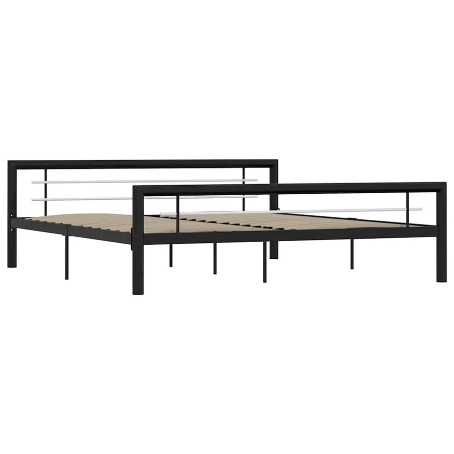 Cadre de lit sans matelas noir et blanc métal 180x200 cm - 2