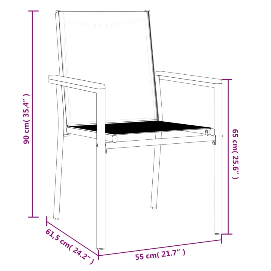 Chaises de jardin lot de 4 noir 55x61,5x90cm textilène et acier - 8