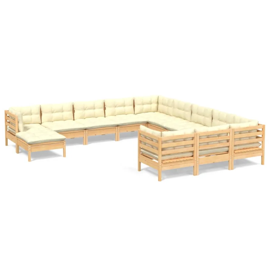 Salon de jardin 12 pcs avec coussins crème Bois de pin - 2