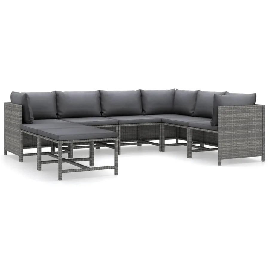 Salon de jardin 8 pcs avec coussins Résine tressée Gris - 2