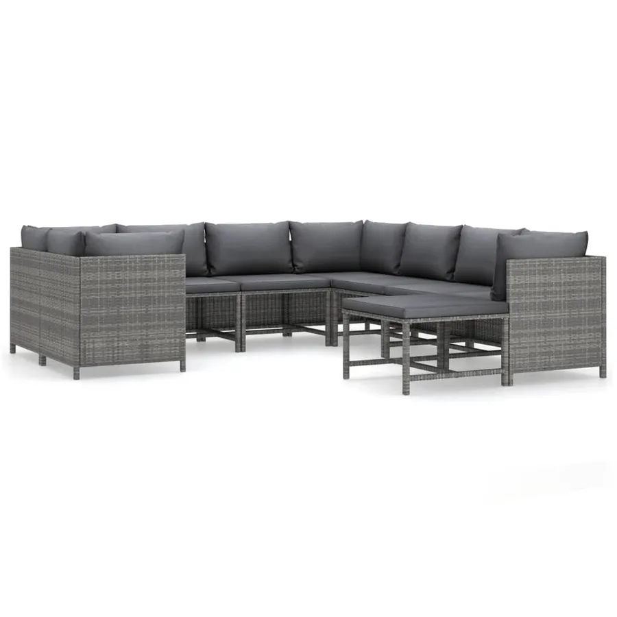 Salon de jardin 9 pcs avec coussins Résine tressée Gris - 2