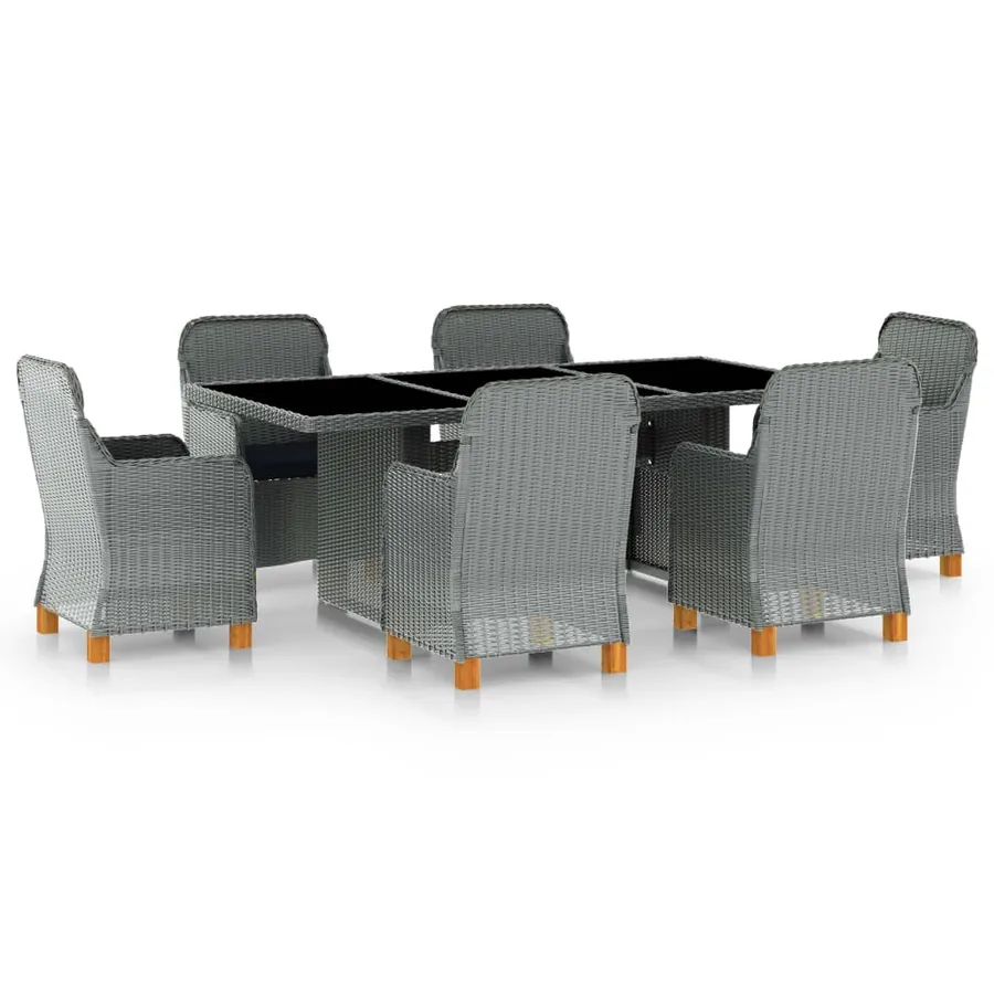 Ensemble à manger d'extérieur et coussins 7 pcs résine tressée