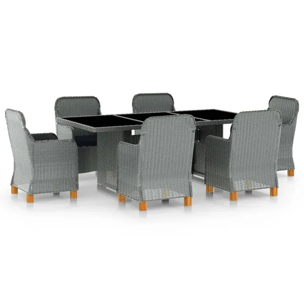 Ensemble à manger d'extérieur et coussins 7 pcs résine tressée
