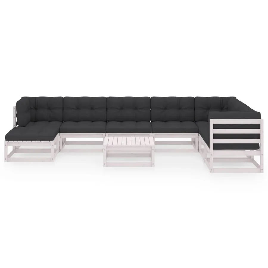 Salon de jardin 9 pcs avec coussins Bois de pin massif - 3