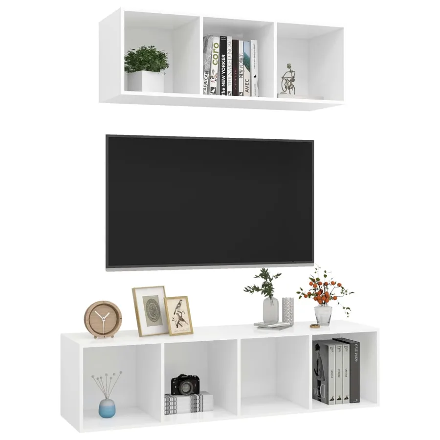 Ensemble de meuble TV 2 pcs Blanc Bois d'ingénierie - 3