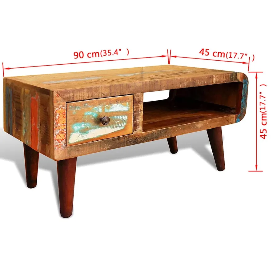 Table basse avec bord incurvé et 1 tiroir Bois de récupération - 12