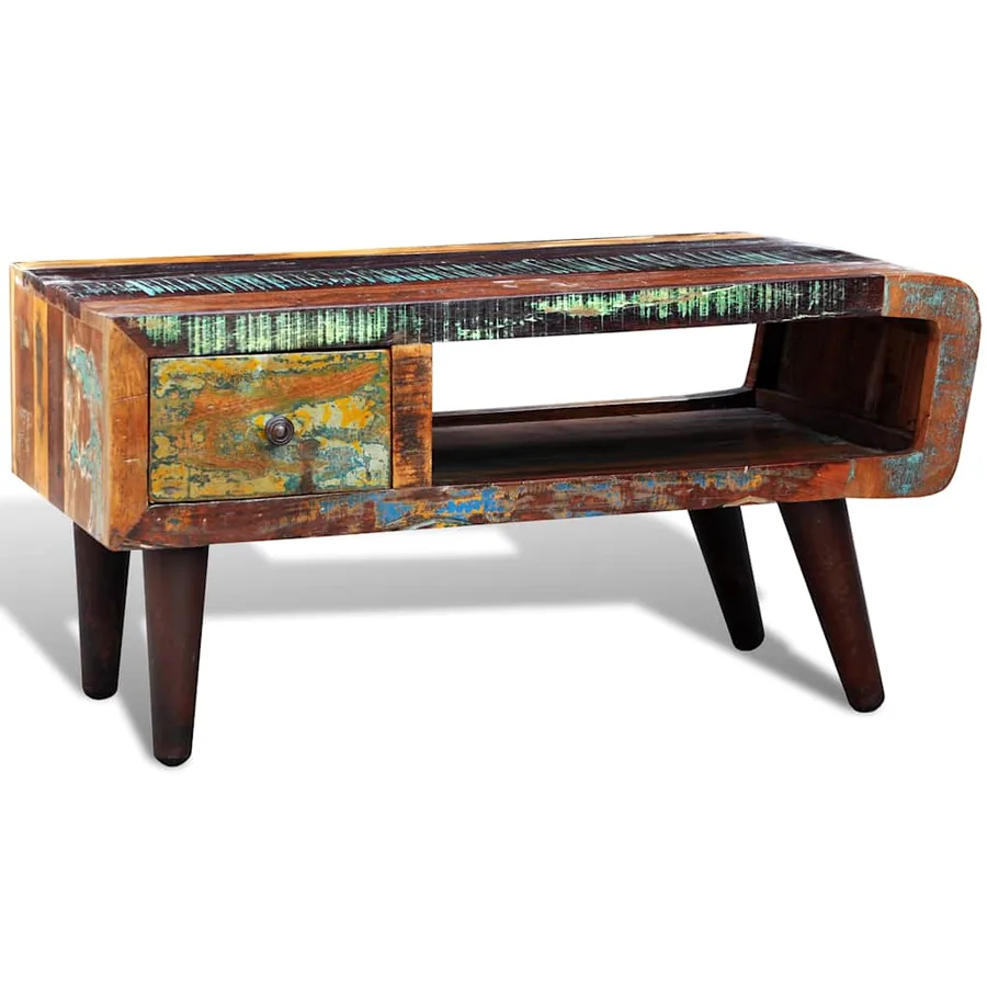 Table basse avec bord incurvé et 1 tiroir Bois de récupération - 2