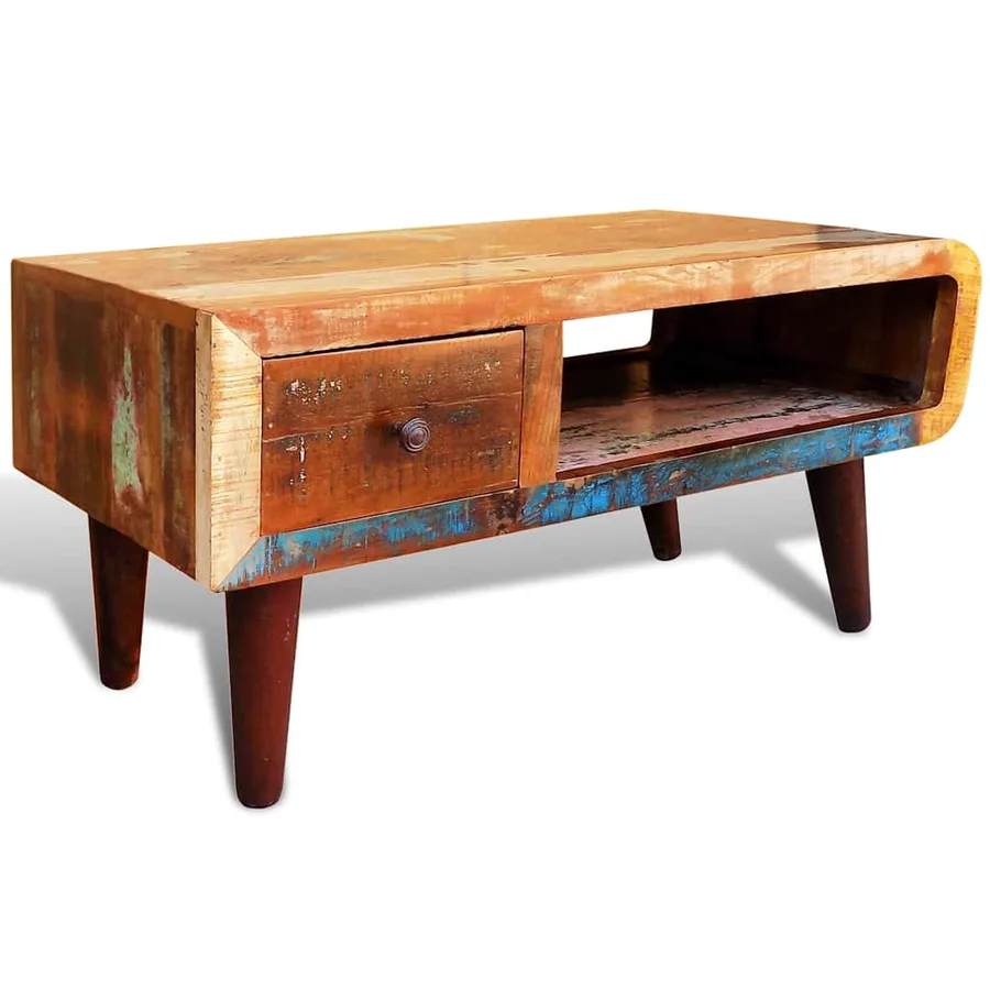 Table basse avec bord incurvé et 1 tiroir Bois de récupération - 3