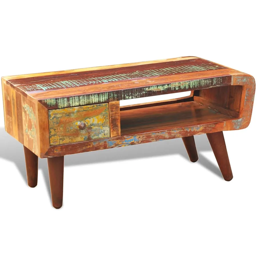 Table basse avec bord incurvé et 1 tiroir Bois de récupération - 4