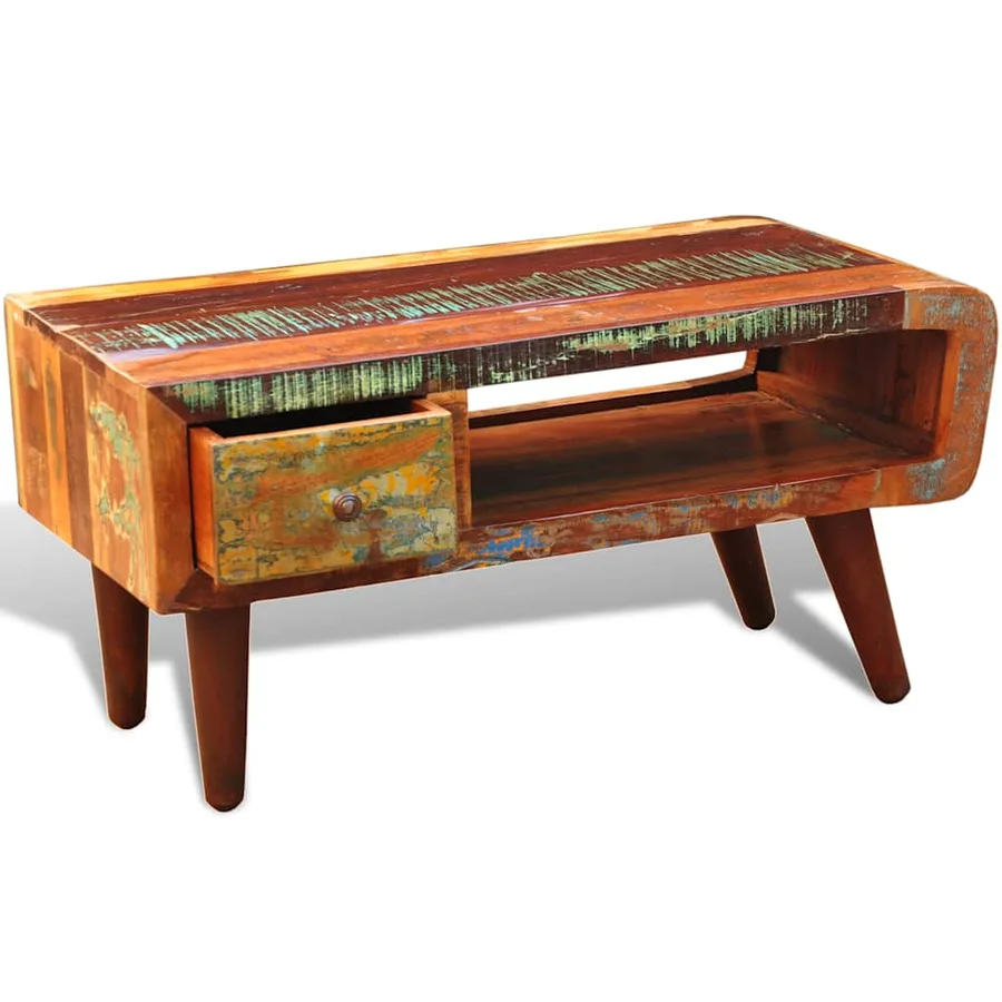 Table basse avec bord incurvé et 1 tiroir Bois de récupération - 5
