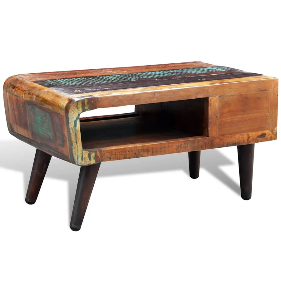 Table basse avec bord incurvé et 1 tiroir Bois de récupération - 6