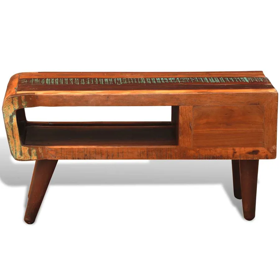 Table basse avec bord incurvé et 1 tiroir Bois de récupération - 7