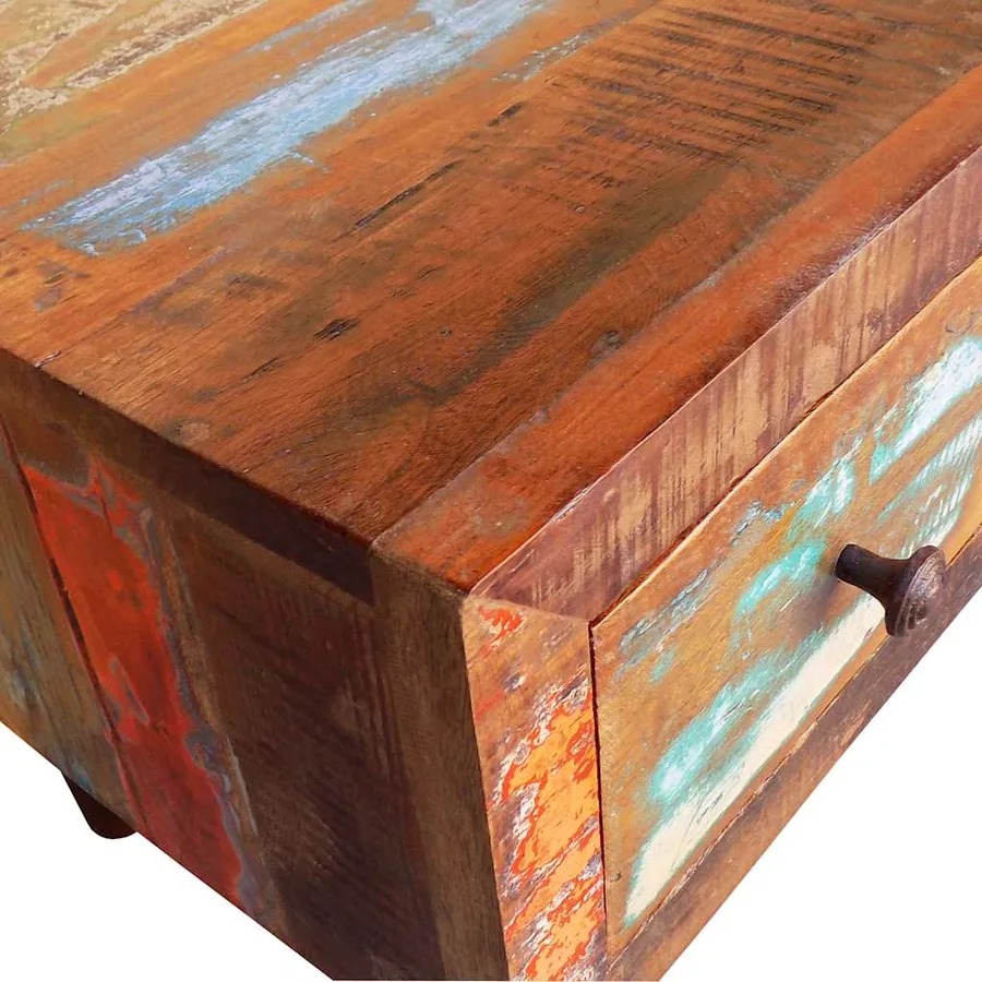 Table basse avec bord incurvé et 1 tiroir Bois de récupération - 8