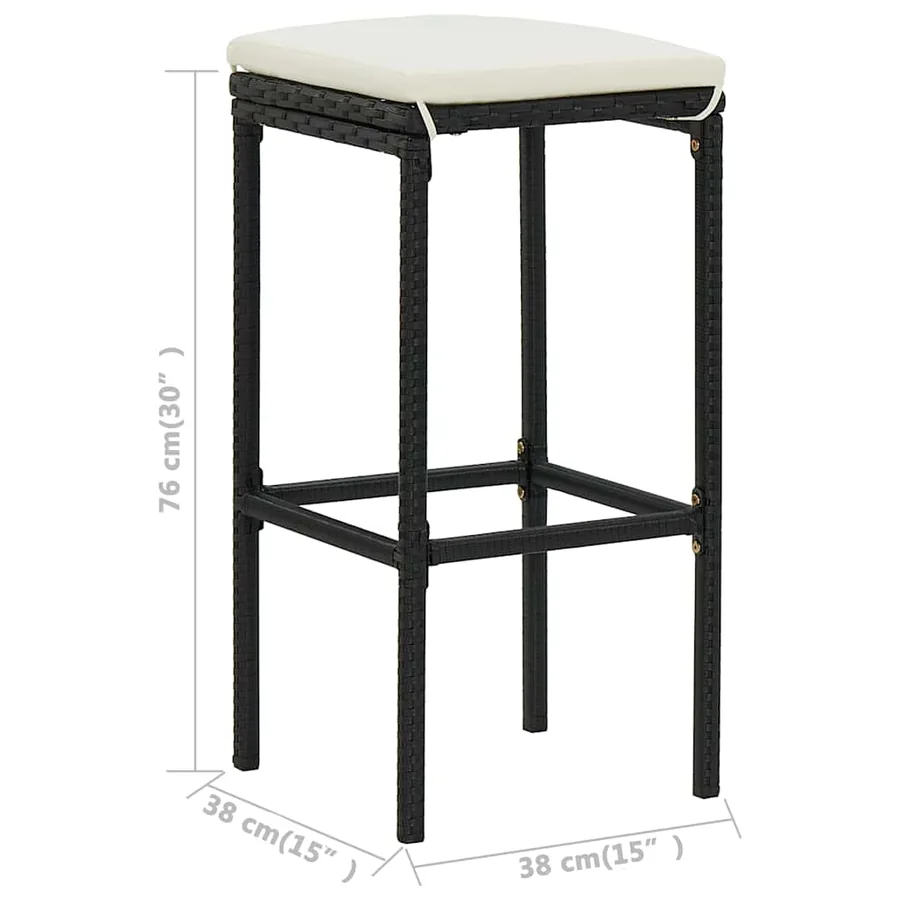 Ensemble de bar de jardin 5 pcs et coussins Résine tressée Noir - 14