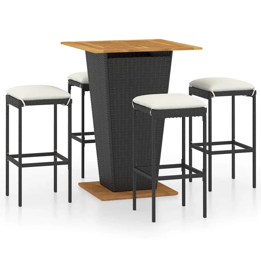 Ensemble de bar de jardin 5 pcs et coussins Résine tressée Noir - 2