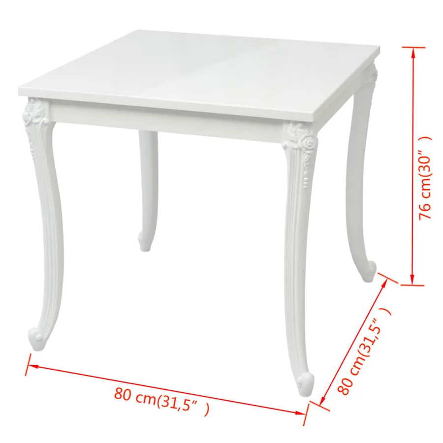 Table à manger 80x80x76 cm blanc brillant - 5