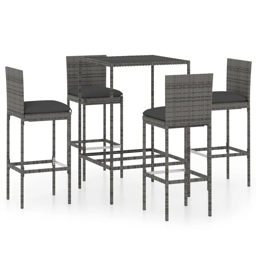Ensemble de bar de jardin 5 pcs et coussins Résine tressée Gris - 2