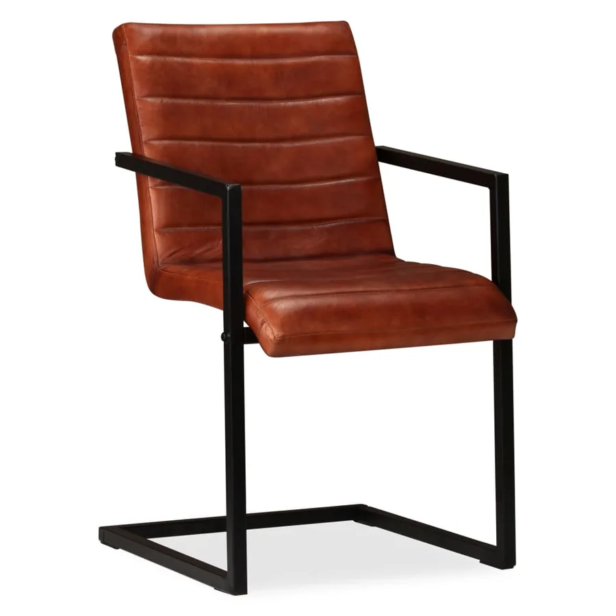 Chaises à manger lot de 2 marron cuir véritable - 2