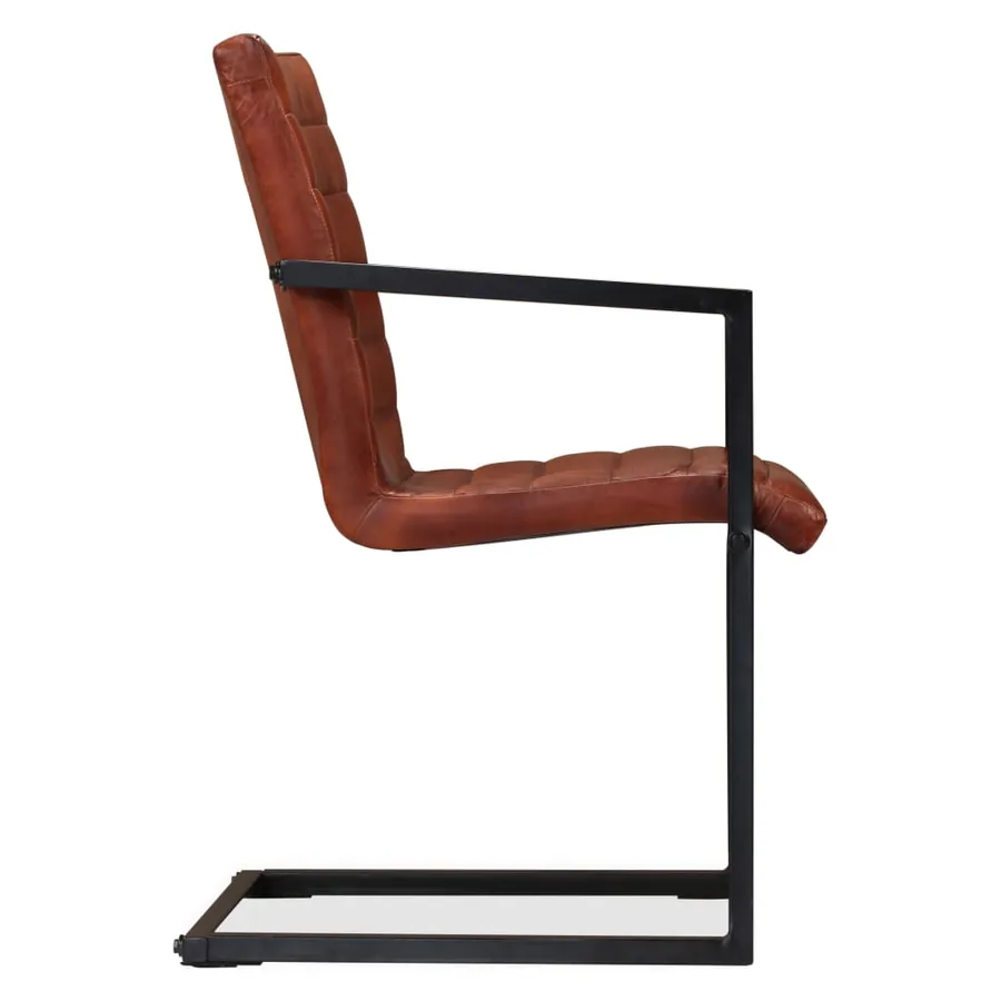 Chaises à manger lot de 2 marron cuir véritable - 4