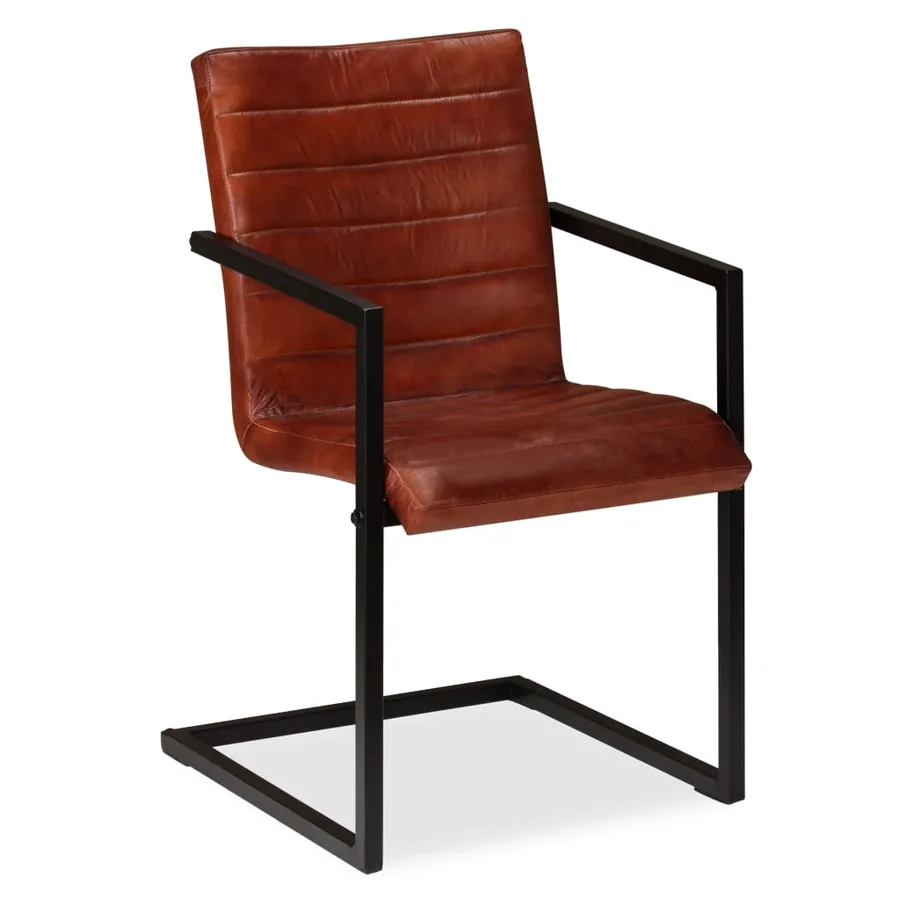 Chaises à manger lot de 2 marron cuir véritable - 5