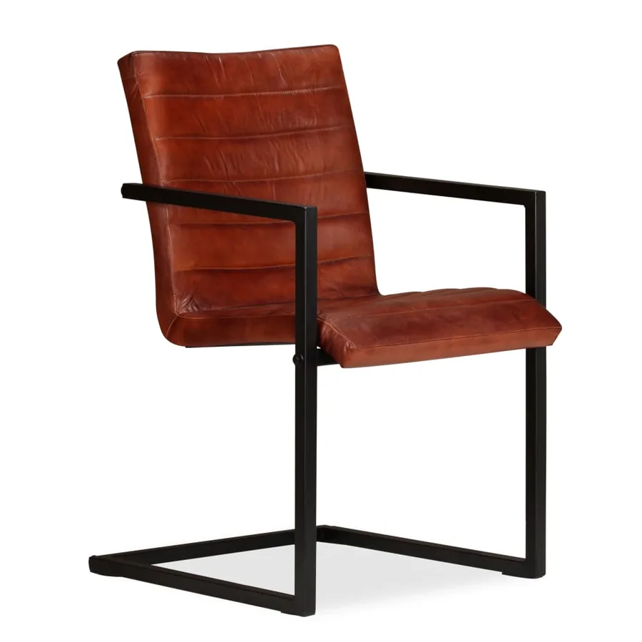 Chaises à manger lot de 2 marron cuir véritable - 6