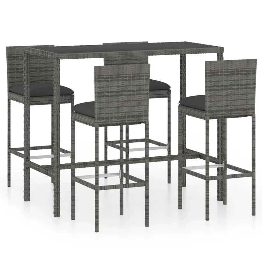 Ensemble de bar de jardin 5 pcs et coussins Résine tressée Gris - 2