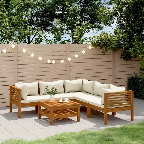 Salon de jardin 6 pcs avec coussin crème Bois d'acacia solide